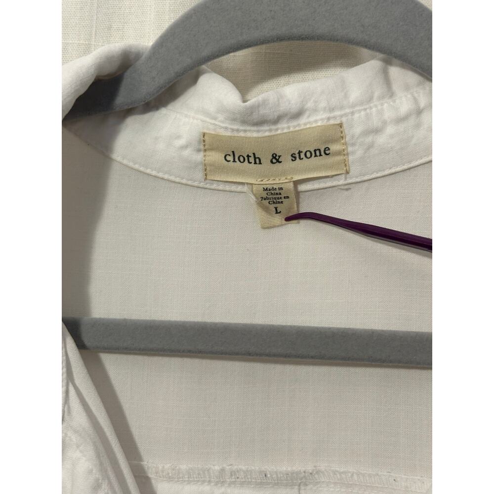 Cloth & Stone Womens White Lyocell Button Up Shirt Tab convertible sleeves Large - Picture 3 of 7